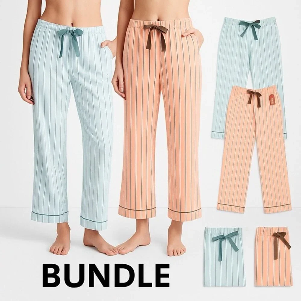 State of Day Women’s Pajama Pants Bundle Sz M Mint Stripe & Pink Stripe NWT - Picture 1 of 4